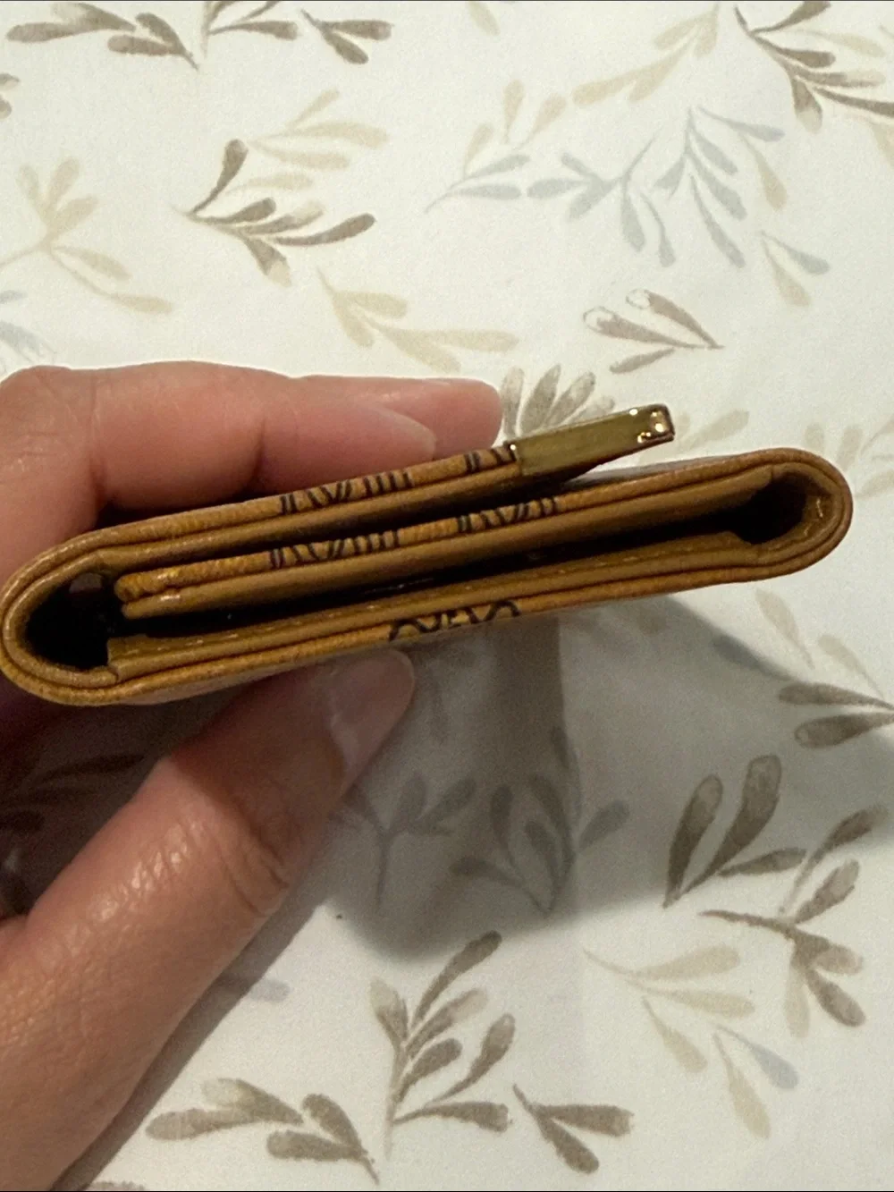 Authentic MCM Cognac Leather Key & Card Holder with Gold Corner Accent